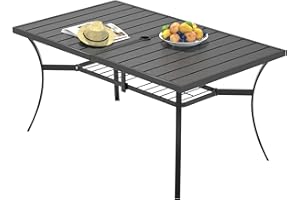 SAILARY Dining Umbrella Hole Mesh Shelf, Weather-Resistant Outdoor Use Rectangle Patio Metal Table 60" X 38", Black