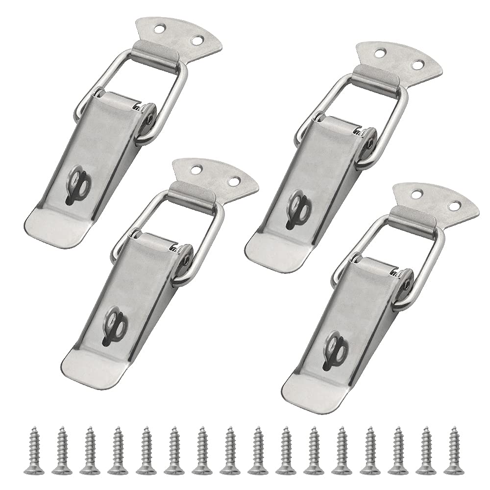 WMYCONGCONG 4 PCS 304 Stainless Steel Spring Loaded Toggle Latch Hardware Locking Hasp, 112mmm Overall Length Safety Metal Latches Clamp and Catches for Trunk, Case, Cabinet Box, and Chest, Toolbox