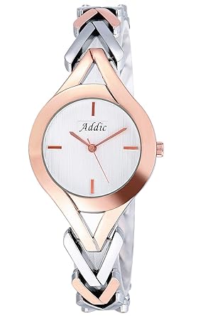 Quartz Movement Analogue White Dial Rose Gold Silver Women's Wristwatch