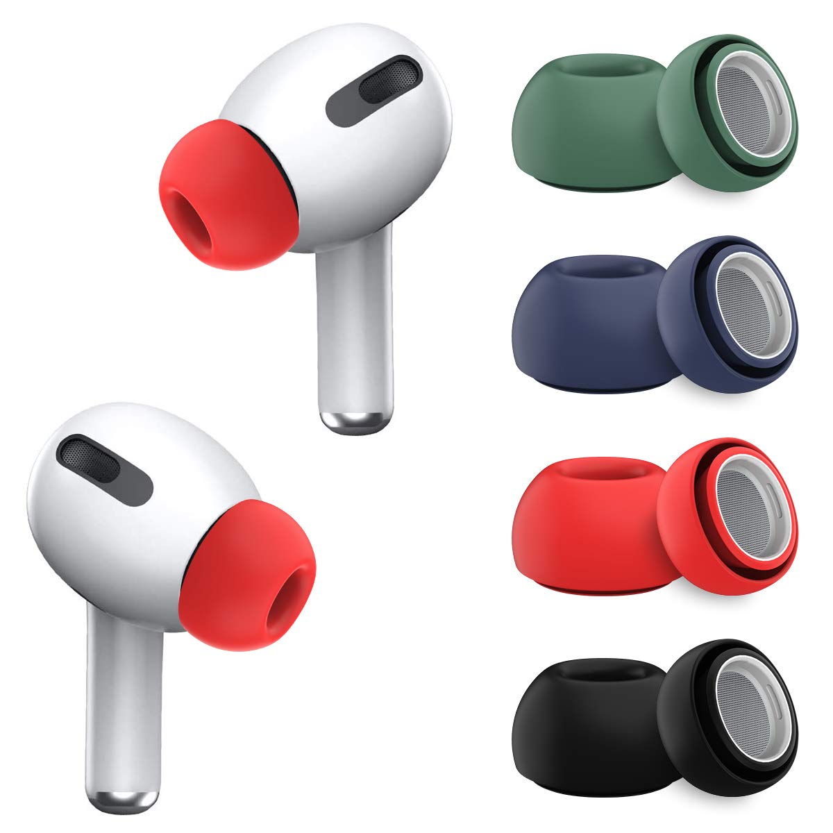 Photo 1 of [4-Pair] WQNIDE Ear Tips for Airpods Pro & Airpods Pro 2nd Generation Ear Tips (Silicone), Anti Slip Soft Silicone Airpods Pro Replacement Ear Tips Fit in The Charging Case (Black/Blue/Red/Green)