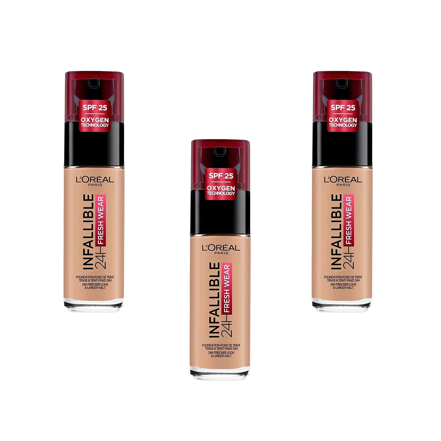 L'Oréal Paris Infallible 24hr Fresh Wear Liquid Foundation - 235 Honey, Pack of 3 (3 x 30 ml)