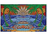 Sunshine Joy 3D Epic Tropical Paradise Surf Wave Palm Tree Tapestry Tablecloth Beach Sheet Wall Art Huge 60 x 90 Inches - Glow In The Dark - FREE 3D GLASSES & STICKER INCLUDED