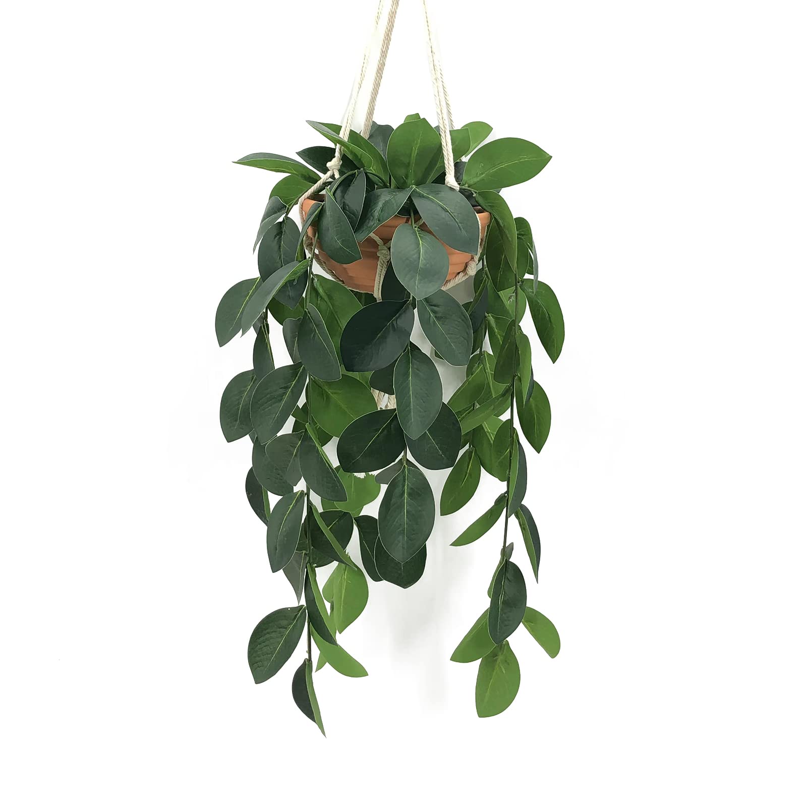 Photo 1 of Hisow Hanging Plants Artificial Decor, Fake Hanging Plant in Clay Pot Artificial Hanging Plants with Fake Leaves and Hook for Wall Home Room Indoor Outdoor Décor (Dark Green)