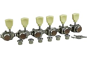 Guyker 3x3 Vintage Style Locking Guitar Machine Heads – 1:15 Ratio Lock String Nickel Deluxe Tuning Key Pegs Tuners Set Replacement for Electric, Acoustic or Folk Guitars - GK44sp, White Button