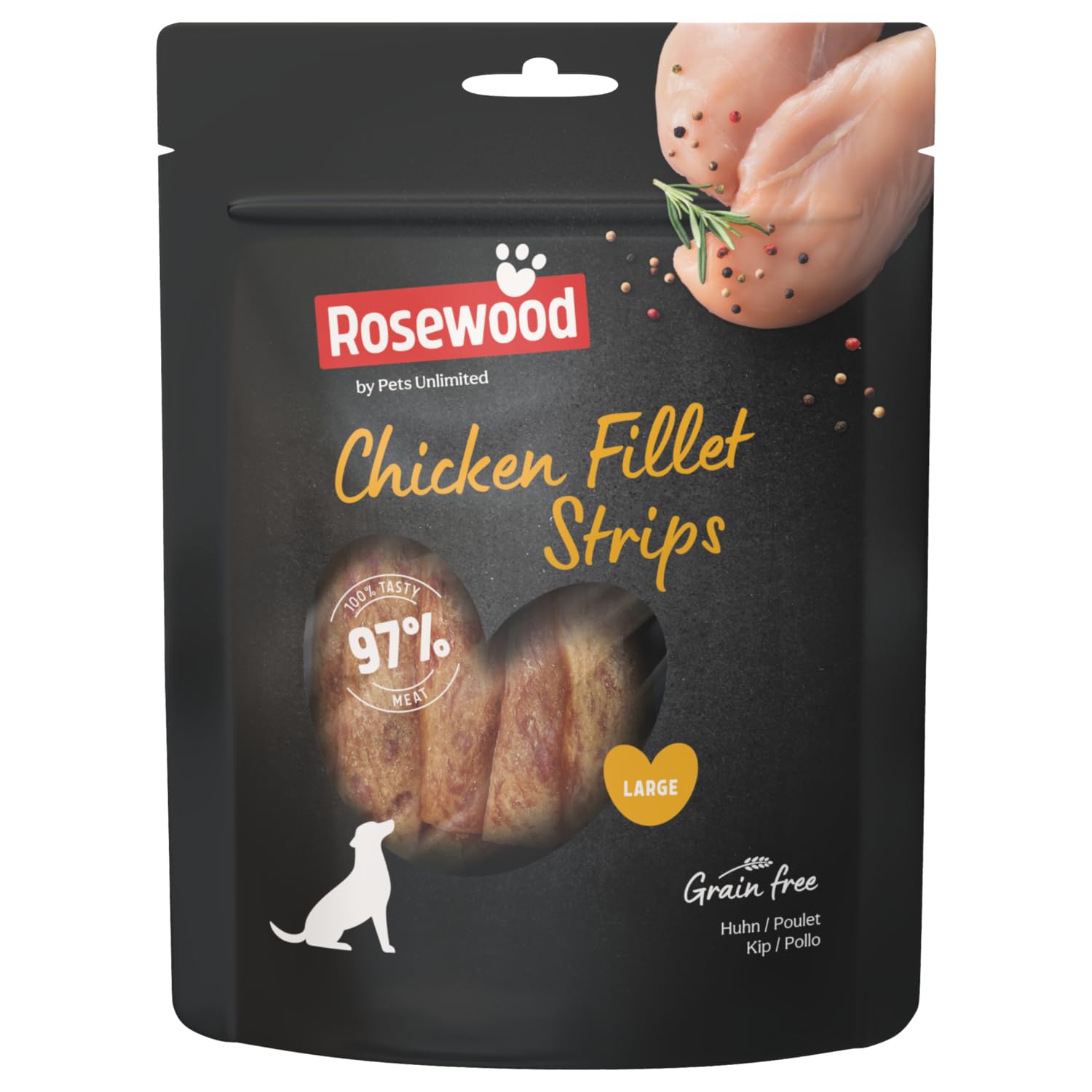 Rosewood Chicken Fillet Strips for Dogs - Made with Real Meat, Grain Free Chews, High Protein Dog Treats, By Pets Unlimited (150g)