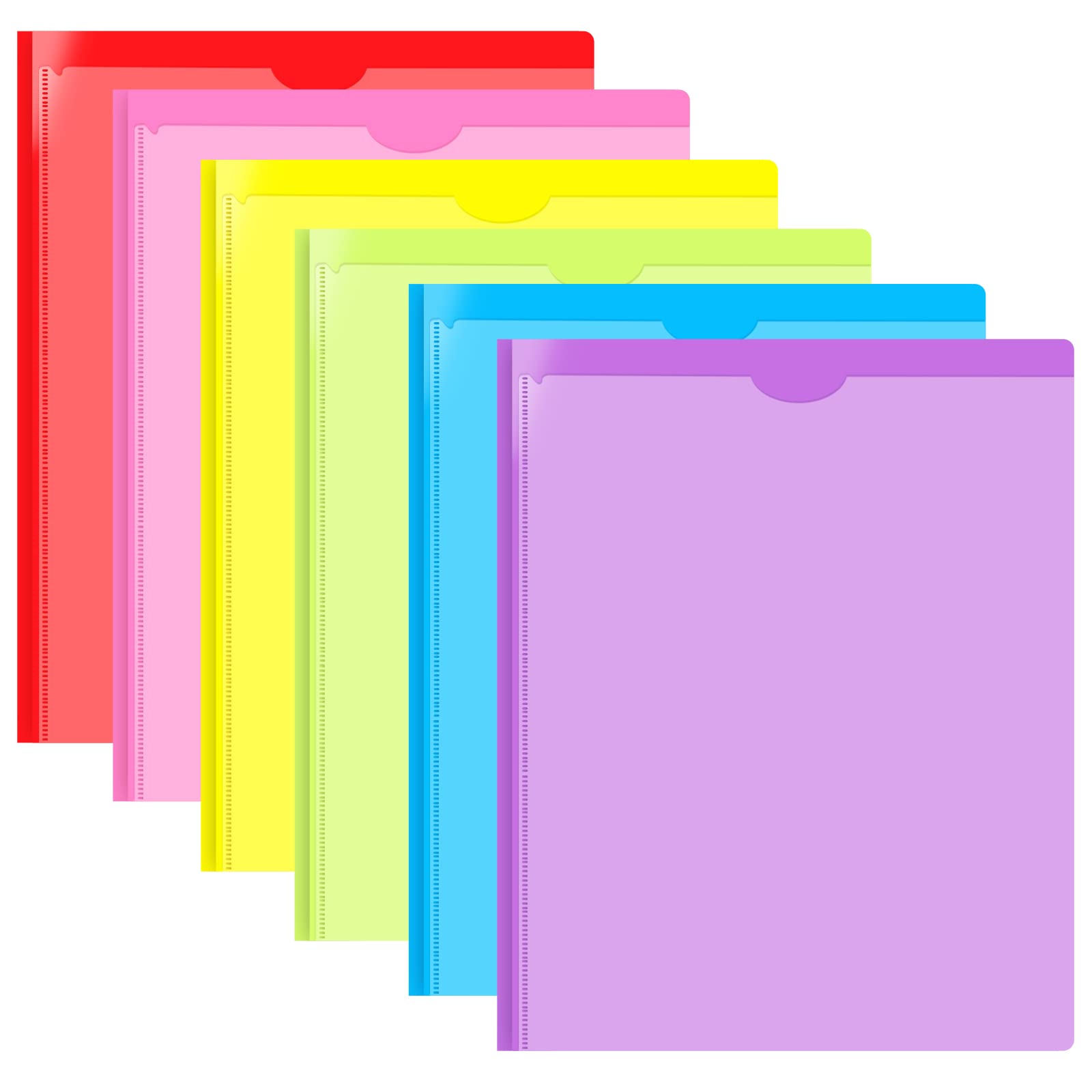 Photo 1 of JISUSU Heavy Duty Plastic Folder with Clear Front Pocket and Prongs -6 Pack, Assorted Colors 3 Prong Folders with Pockets and Card Slot for Letter Size Paper