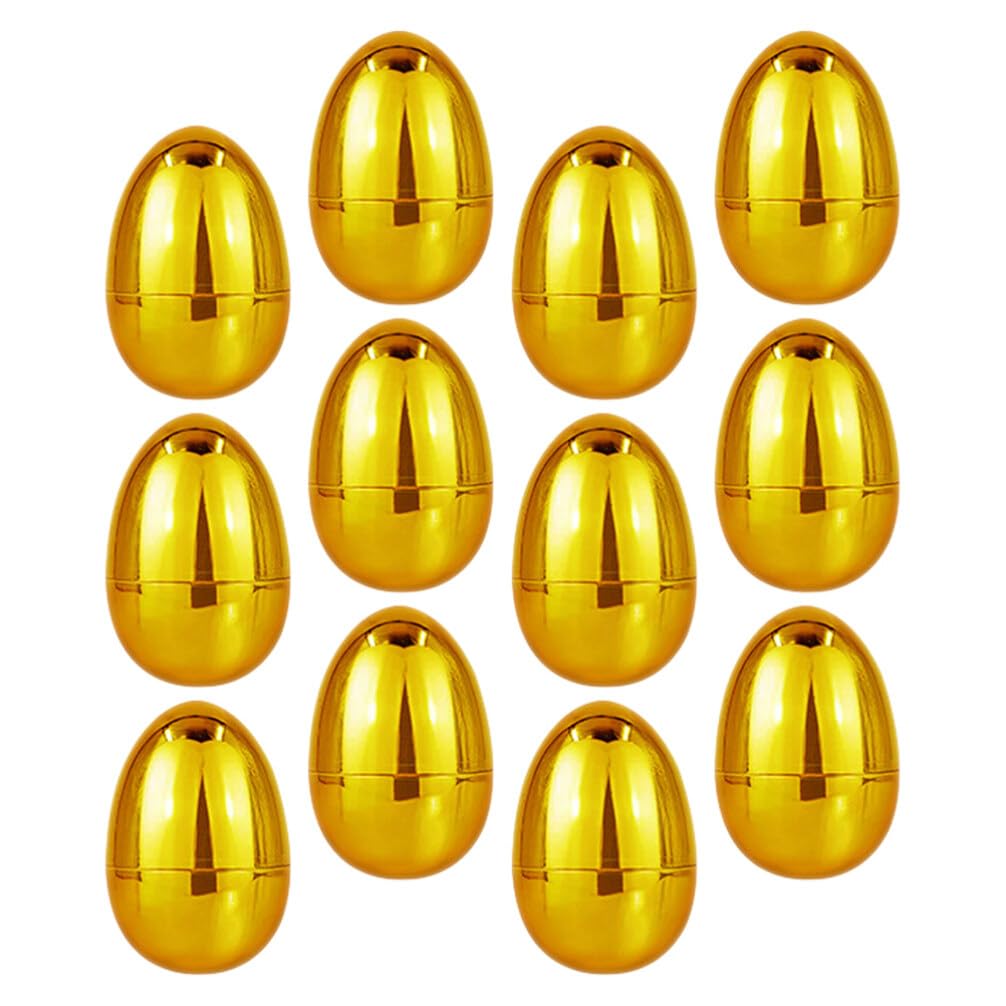 ABOOFAN Golden Easter Eggs, 12pcs Metallic Gold Hinged Eggs Plastic Easter Eggs Fillable Empty Easter Egg for Filling Treats, Basket Stuffers, Surprises Eggs, Easter Egg Hunts