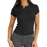 Abardsion 2025 Women Casual Activewear T Shirts Basic Crewneck Raglan Short Sleeve Slim Tight Fit Going Out Tops