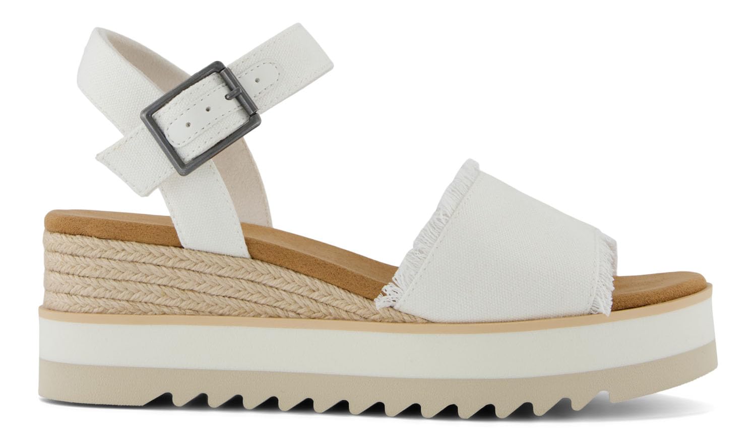 TOMS Women's, Diana Ankle Buckle Platform Sandal, White Canvas/Fray, 10 Image