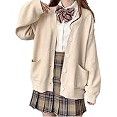 TXYJJP Womens Japanese Cute Kawaii Knitted Cardigan Sweater Cosplay Long Sleeve Button Down JK School Uniform Jacket