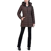 Laundry by Shelli Segal Women's Stretch Quilted Puffer Jacket– Winter Coat Double-layer Hood & Collar Elastic Back Waist
