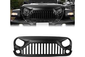 GRONSVT ABS Front Grille with Strip Fit for Wrangler JK/JKU 2007-2018,Black (Anger)