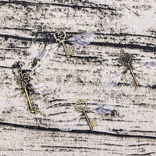 BigOtters 80PCS Dragonfly Wing Charms, White Dragonfly Wing Shape with 2 Rolls Fishing Line for DIY Art Craft Flying Keys Skeleton Keys Earrings Pendant Jewelry Making