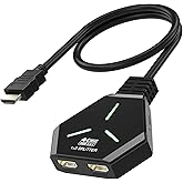 HDMI Splitter 1x2, 4K@60Hz HDMI 2.0 Splitter 1 in 2 Out for Dual Monitors, 1 Source to 2 Displays, Supports 18Gbps High Speed, HDCP 2.2, 3D, HDR, Compatible for Projector/TV/Monitor.