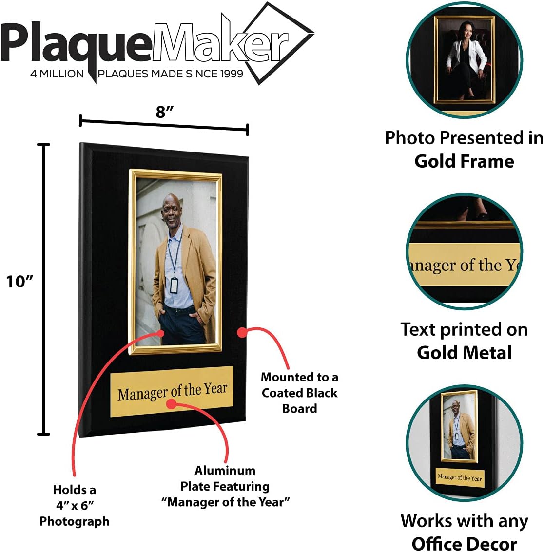 Pre-designed Manager of the Year Award Plaque - 8 x 10" Photo Plaque holds a 6 x 4" Portrait Photo: Home & Kitchen
