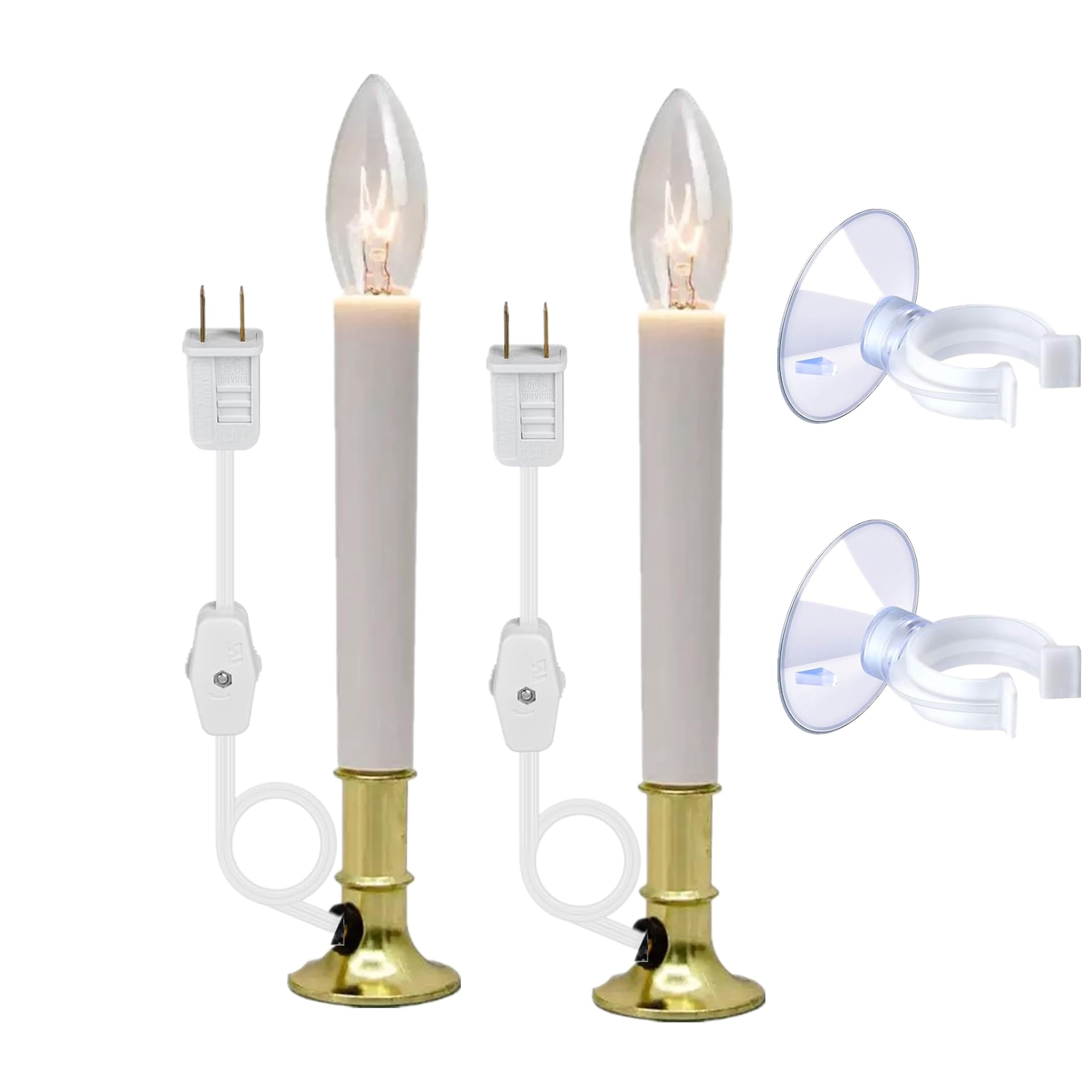 Photo 1 of *UNTESTED*
RESISPA Electric Window Candle Lamp with Golden Plated Base, Kitchen & Christmas DecorSet of 2 Plug in Electric Candle Lights Christmas Window Candleswith 7 Watt C26 Clear Light Bulbs, Turn On/Off