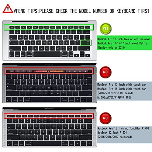 VFENG Premium Shortcuts with MAC OS Keyboard Cover for 2010-2017 MacBook Air 13 Inch (Model:A1466/A1369) and MacBook Pro 13 15 17 Inch (with or w/Out Retina Display, 2015 or Older Version), US Version