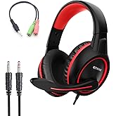 ETWAR B3 Gaming Headset for Nintendo Switch, Xbox One, PS4, Mega Bass Surround and Noise Cancelling 3.5mm Jack Over Ear Headphones with Mic for Laptop PC Red