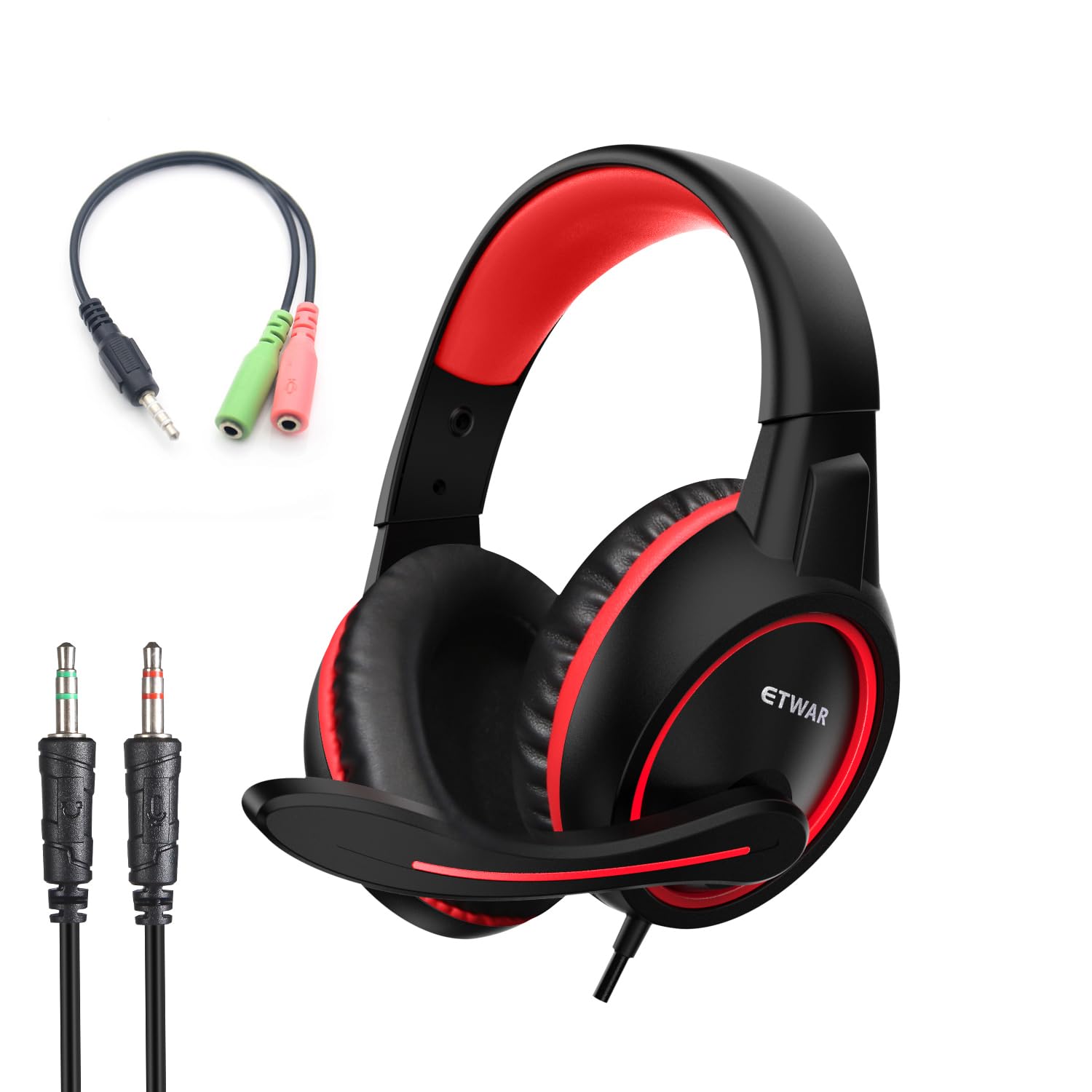 Photo 1 of ETWAR B3 Gaming Headset for Nintendo Switch, Xbox One, PS4, Mega Bass Surround and Noise Cancelling 3.5mm Jack Over Ear Headphones with Mic for Laptop PC Red