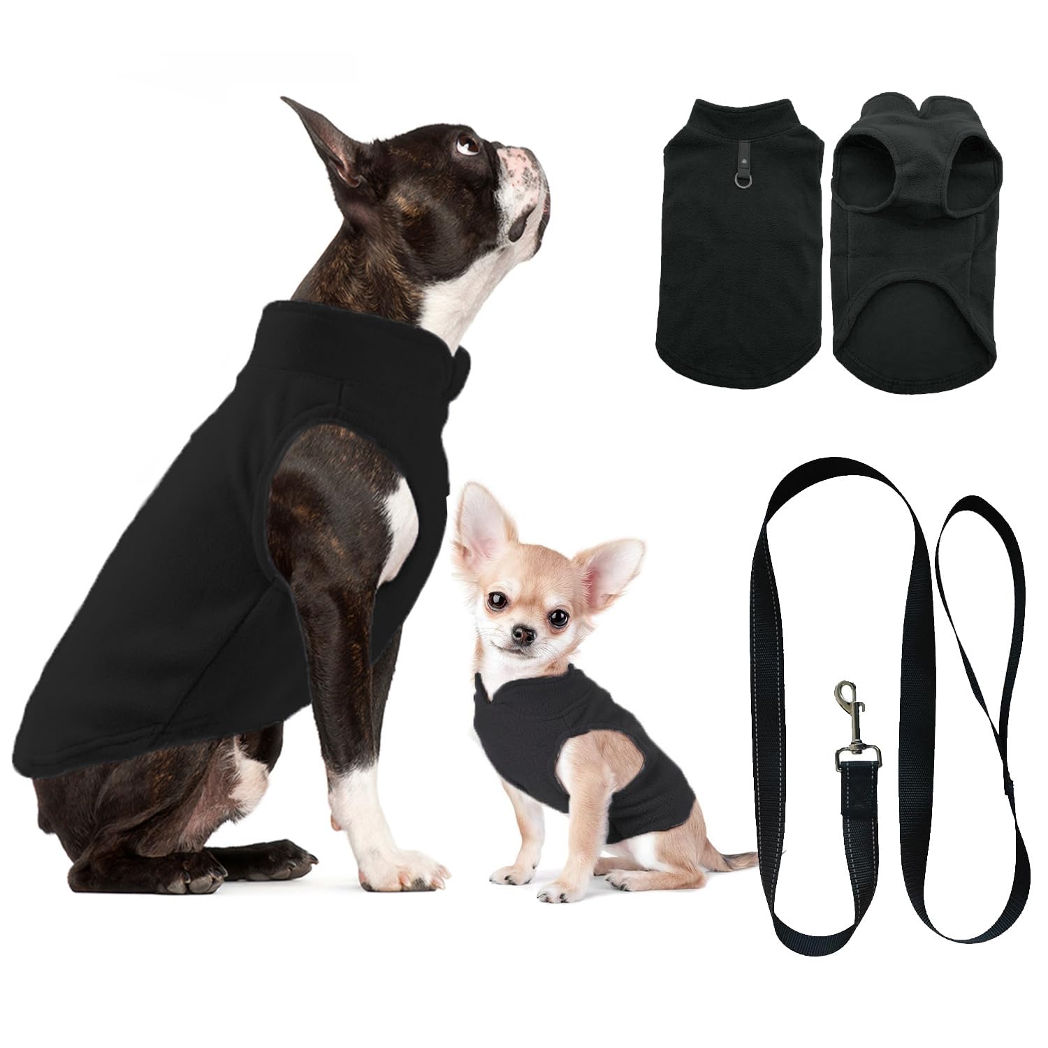 Huifengjie Dog Jumper, Fleece Dog Coat, Small Dogs, Black, S