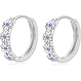 Small Hoop Earrings for Women |925 Sterling Silver Post 10mm Flower Cluster Huggie Hoop Earrings, Hypoallergenic Cartilage Piercing Hoops Jewelry