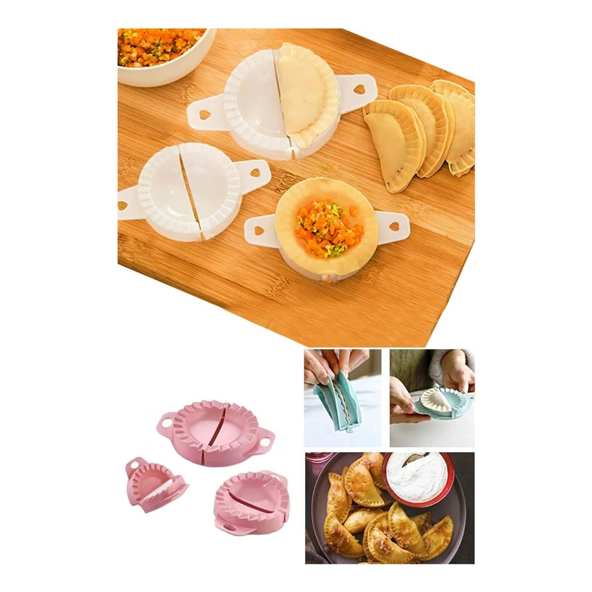 3 PK Dumpling MOLDS -Dough Press, Meat Pie Pastry Sealer -Samosa, Pasty Cutter, Empanada, Ravioli (PK3 Dumpling Molds)