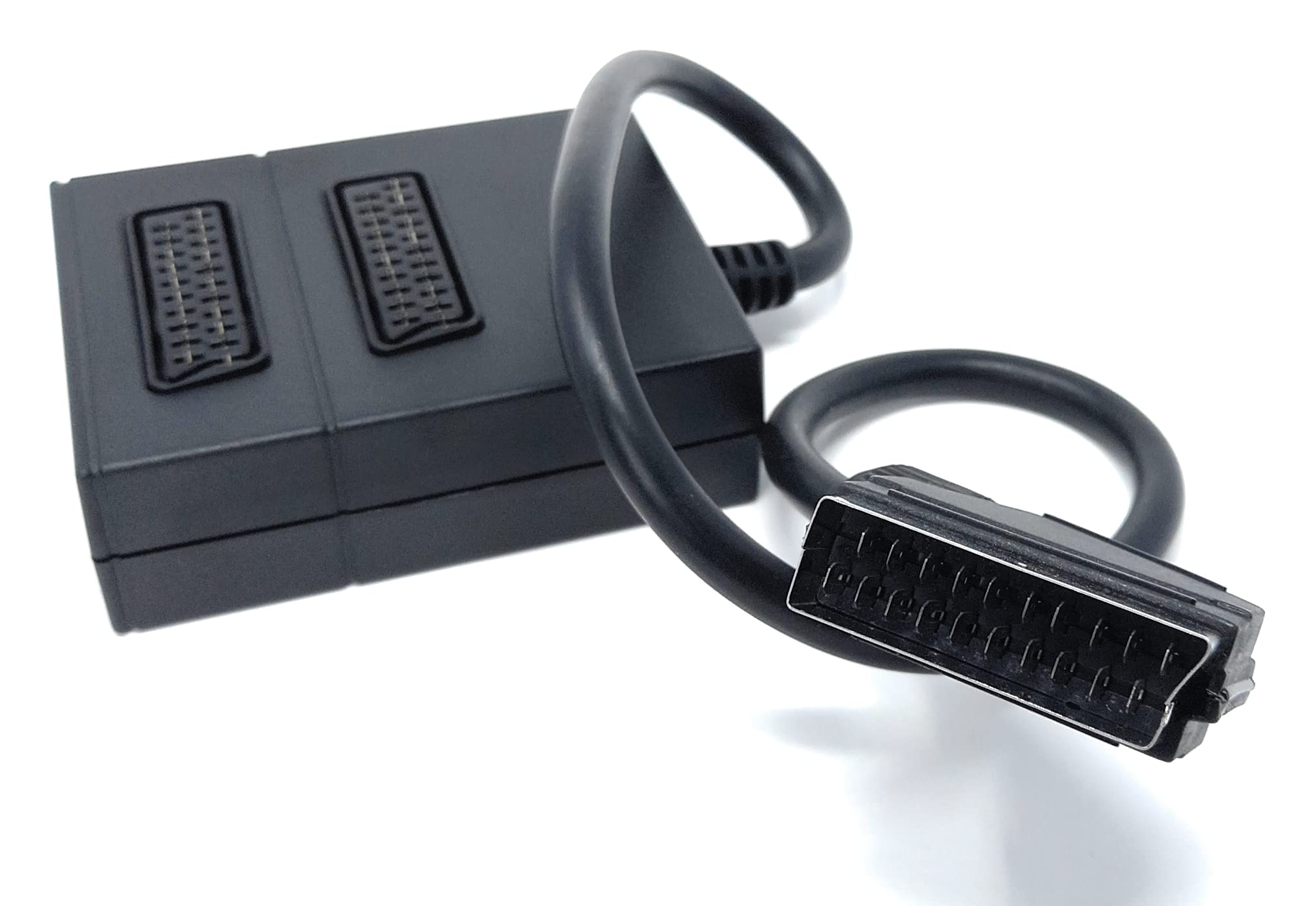 DRUT Scart Splitter Box Video Cable Adapter for TV, DVD, VHS, Game Console (2 Way)