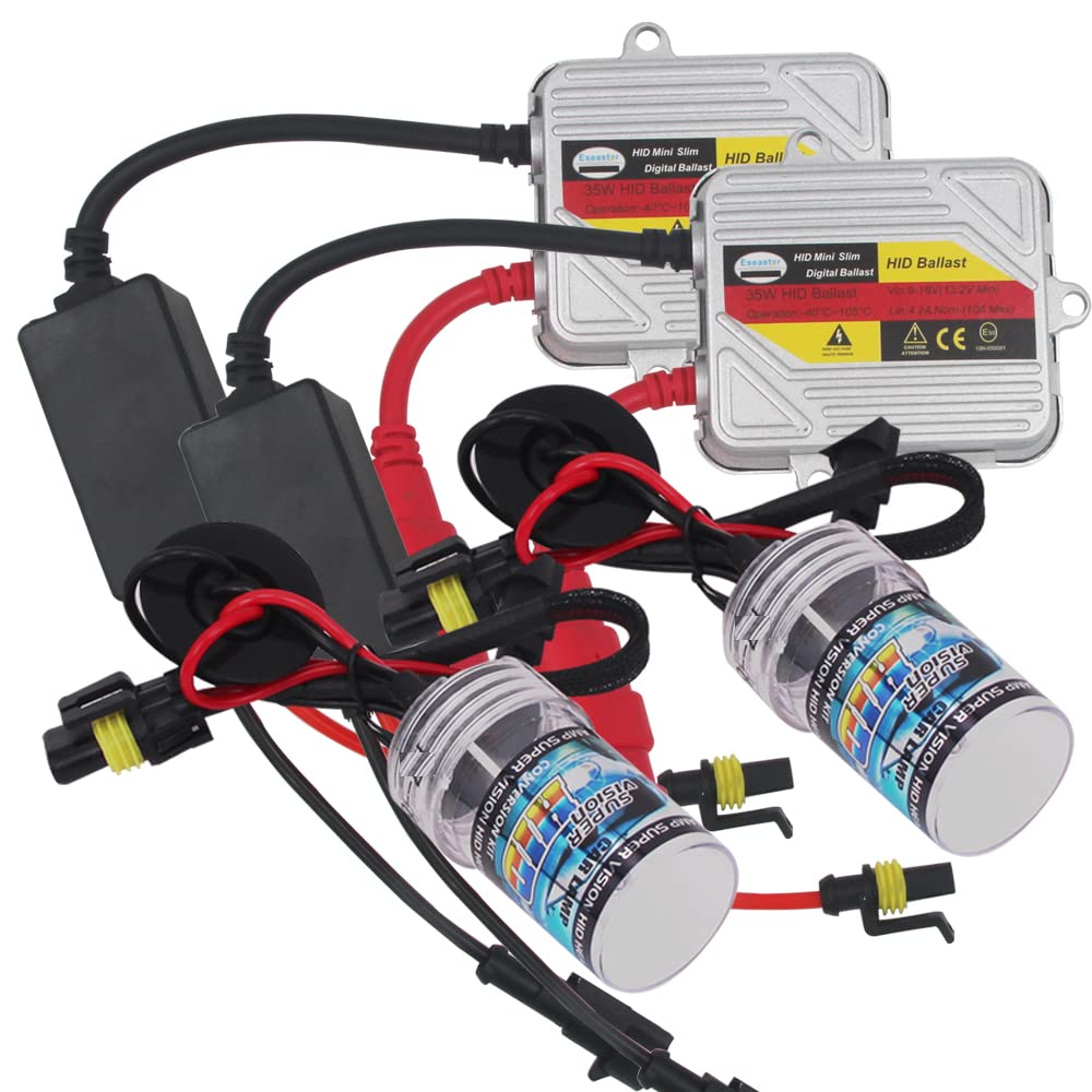 Eseastar H11 H8 H9 HID Headlight Kit with 2 6000K Xenon White Bulbs and 2 35W 12V Ballasts