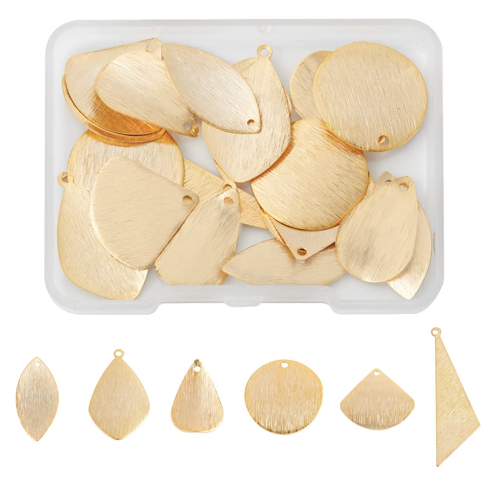 SUPERFINDINGS 24Pcs 6 Styles Brass Stamping Blank Tag Charms Real 24K Gold Plated Fan Leaf Metal Stamps Tags Triangle Teardrop Blanks Pendants for Jewelry DIY Craft Making，Hole:1.2~1.6mm — image 1
