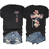 Christian Bible Verse Graphic T Shirts Women Jesus is The Light Print Tees Religious Gift Inspirational Casual Tee Tops