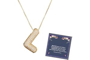 LIU JUN Balloon Letter Necklace For Women, Cubic Zirconia Bubble Initial Alphabet Pendant 18k Gold Plated Dainty Statement Teen Girls Gift Jewelry