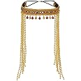 Campsis Egyptian Hairband Gold Beaded Tassel Headpiece Elastic Sequin Headband for Women and Girls