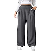 SweatyRocks Women's Plus Size Wide Leg Pants Elastic High Waisted Baggy Palazzo Pants with Pockets