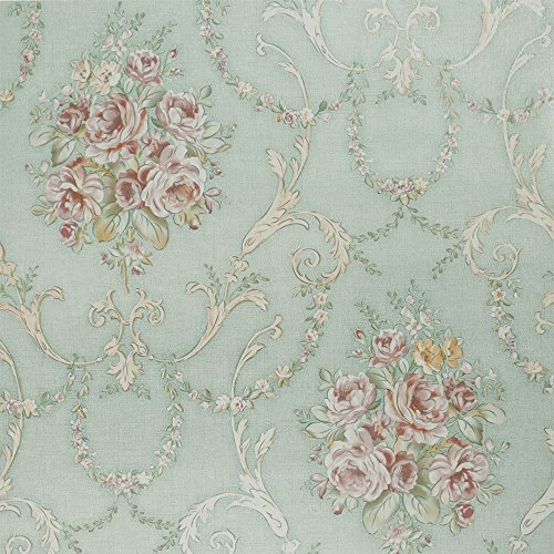 SiCoHome Damask Wallpaper,Light Blue Floral Peel and Stick Wallpaper for Home Bar Decor