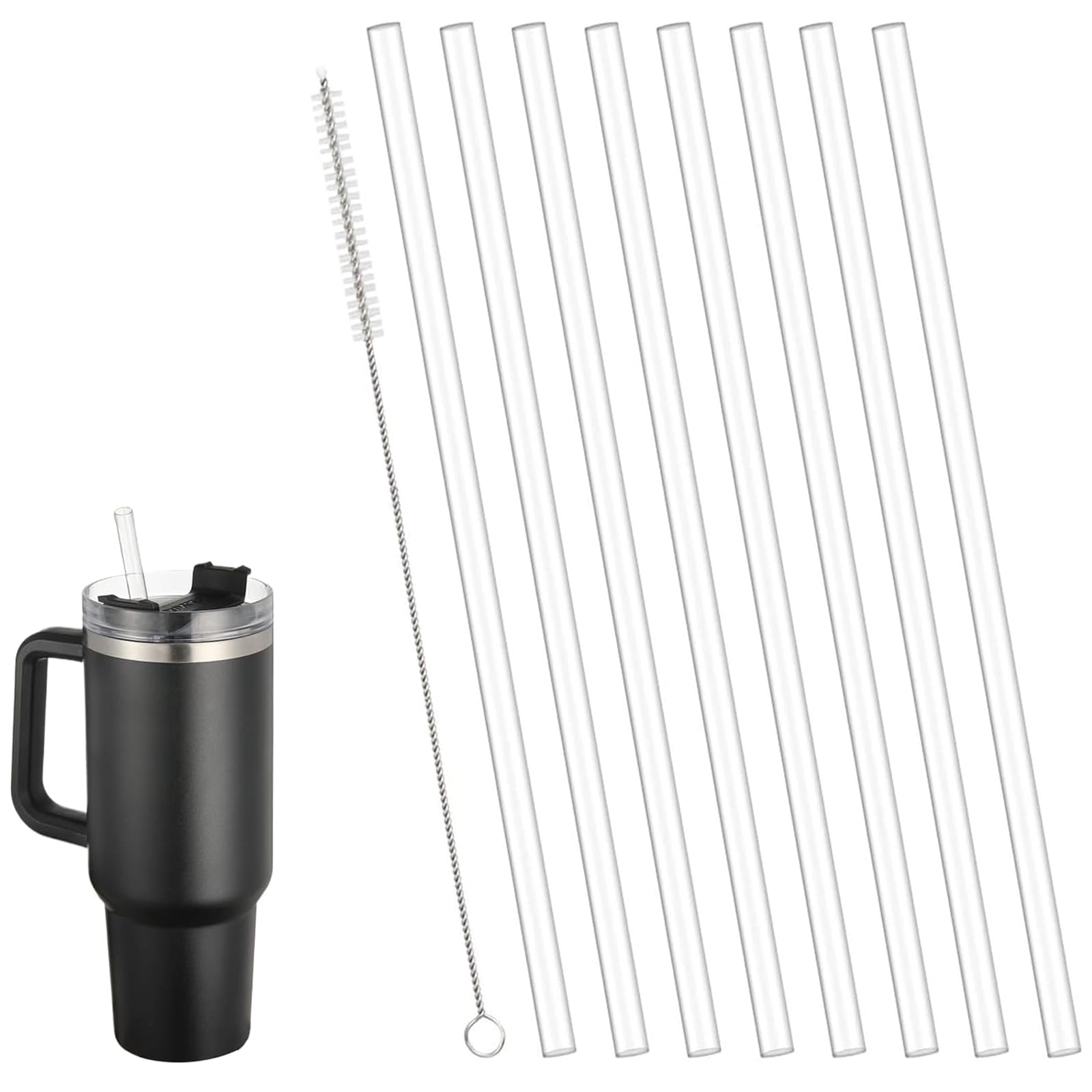 8 PCS Replacement Cup Straw and Straw Brush, Replacement Plastic Straws, Straws for Water Bottles with 1 Straw Brushes Compatible with Stanley Water Bottles 30/40 Oz and Other Brands(Transparent)