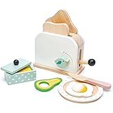 Tender Leaf Toys - Mini Chef Breakfast Toaster Set - 10 Pcs Classic Wooden Pop Up Toaster Toy for Pretend Cooking - Develops Social, Creative & Imaginative Skills Learning Role Play - Age 3+