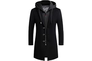 iCKER Mens Trench Coat Winter Wool Blend jacket Overcoat long Top Coat Warm Pea Coat
