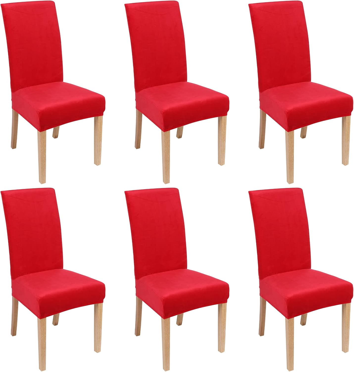 Slipcovers - smiry Velvet Stretch Dining Room Chair Covers Soft Removable Dining Chair Slipcovers Set of 6, Red