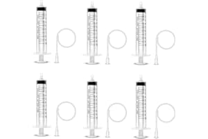 PZNOG 6 Pack-10ml injection Syringe with 16 Ga Metal Distribution Tubes and Soft Plastic Tube Suitable for Scientific Labs and Industrial Dispensing, Glue Application, Ink, Liquid Dispensing and Measuring, Pet Food Feeding, Refilling Ink Cartridges or CISS