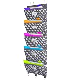 Wall Hanging File Organizer With 4 Pockets - Grey Fabric Storage For Office, School, Home | Over Door Or Wall Mount