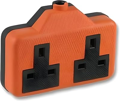 LORD C Heavy Duty 2 Gang 13A Re-Wireable Rubber Block Extension Socket Orange