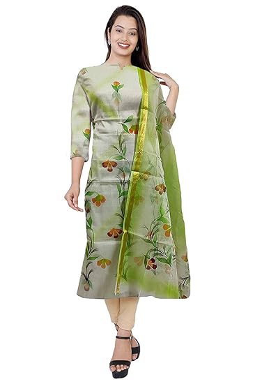 Nikhilam Hand Brush Painted Cotton Suit Dress Material for Womens (Multicoloured)