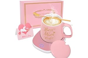 WAIPFARU Coffee Mug Warmer & Best MOM Ever Mug Set, Coffee Mug Warmer for Desk Office Home, Beverage Warmer, Best Mothers Day Mom Gifts from Daughter Son