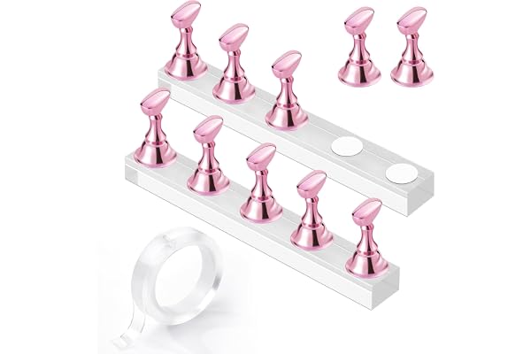 Makartt Nail Stand for Nails Art Display Practice Nail Holder for Painting Nails Stand for False Nail Press On Designs Magnetic Fake Nail Holder with 1M Double-sided Tape For Home DIY Salon Supplies