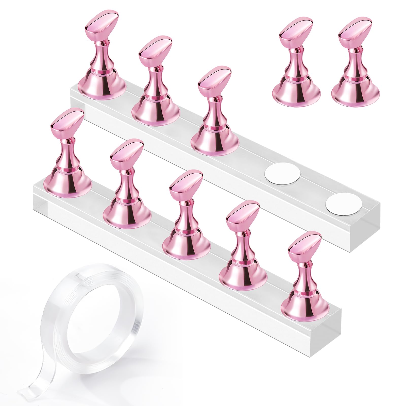 Makartt Nail Stand for Nails Art Display Practice Nail Holder for Painting Nails Stand for False Nail Press On Designs Magnetic Fake Nail Holder with 1M Double-sided Tape For Home DIY Salon Supplies