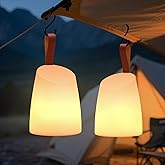 uuffoo 2 Pack Portable Outdoor Table Lamp LED Camping Lantern, Rechargeable Table Lamp with Remote, RGB & Warm White, IP44 Water-Resistant, Timer & Memory, Hanging Lantern for Patio, Garden, Camping