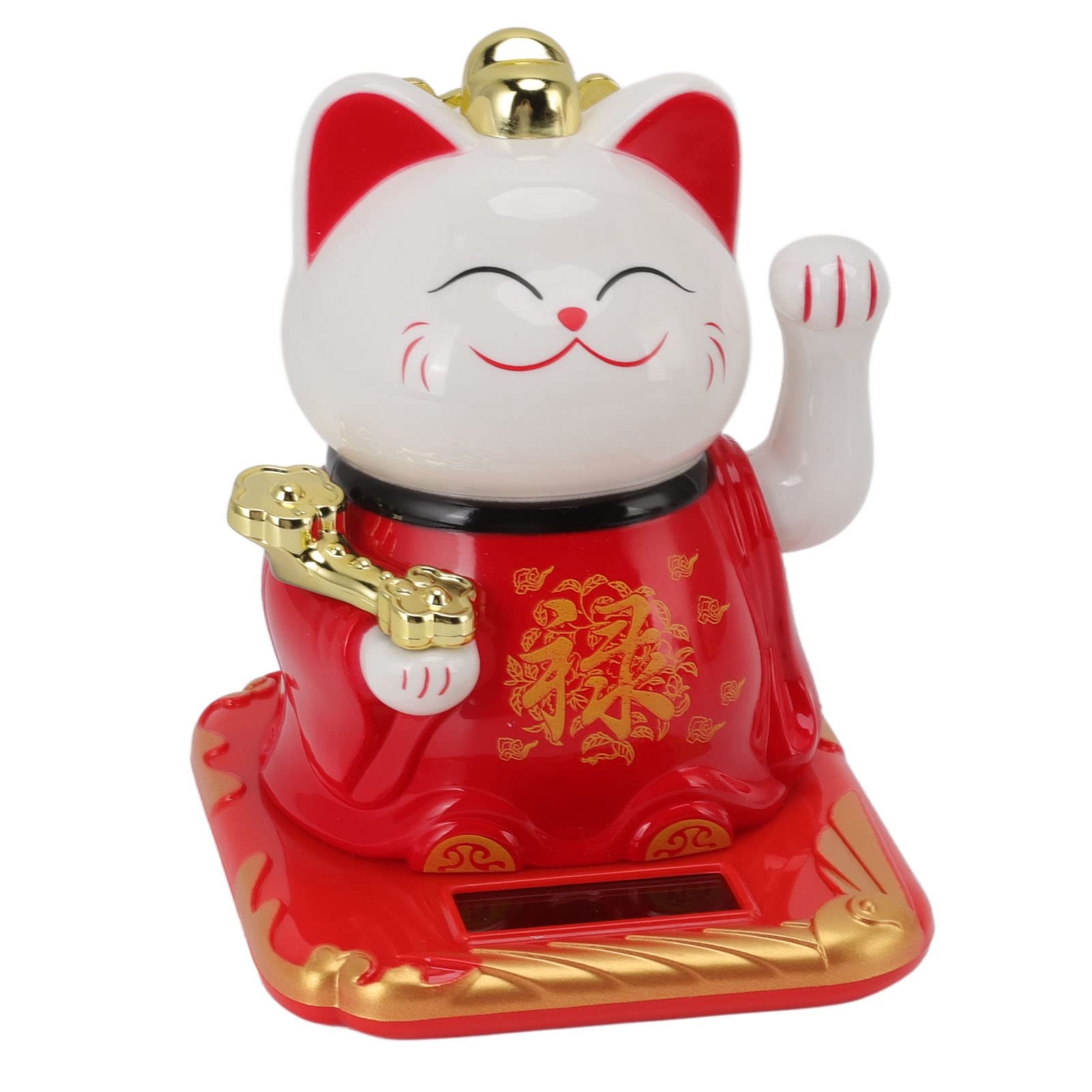 Lucky Waving Cat, Lucky Cat with Waving Arm Solar Powered Fortune Cat Maneki Neko Lucky Cat Vivid Lovely Chinese Welcome Cat Statue Feng Shui Decor for Home Cars (Red)