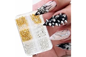 CAGZZEE Unique Cone Nail Art Studs, Metal 3D Nail Studs Art Decoration, Silver and Gold Cone Metalic Spike Studs Charms Tiny Stick