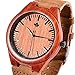 Tamlee Red Sandalwood Men's Wooden Watch with Soft Genuine Leather Strap Wood Wristwatch