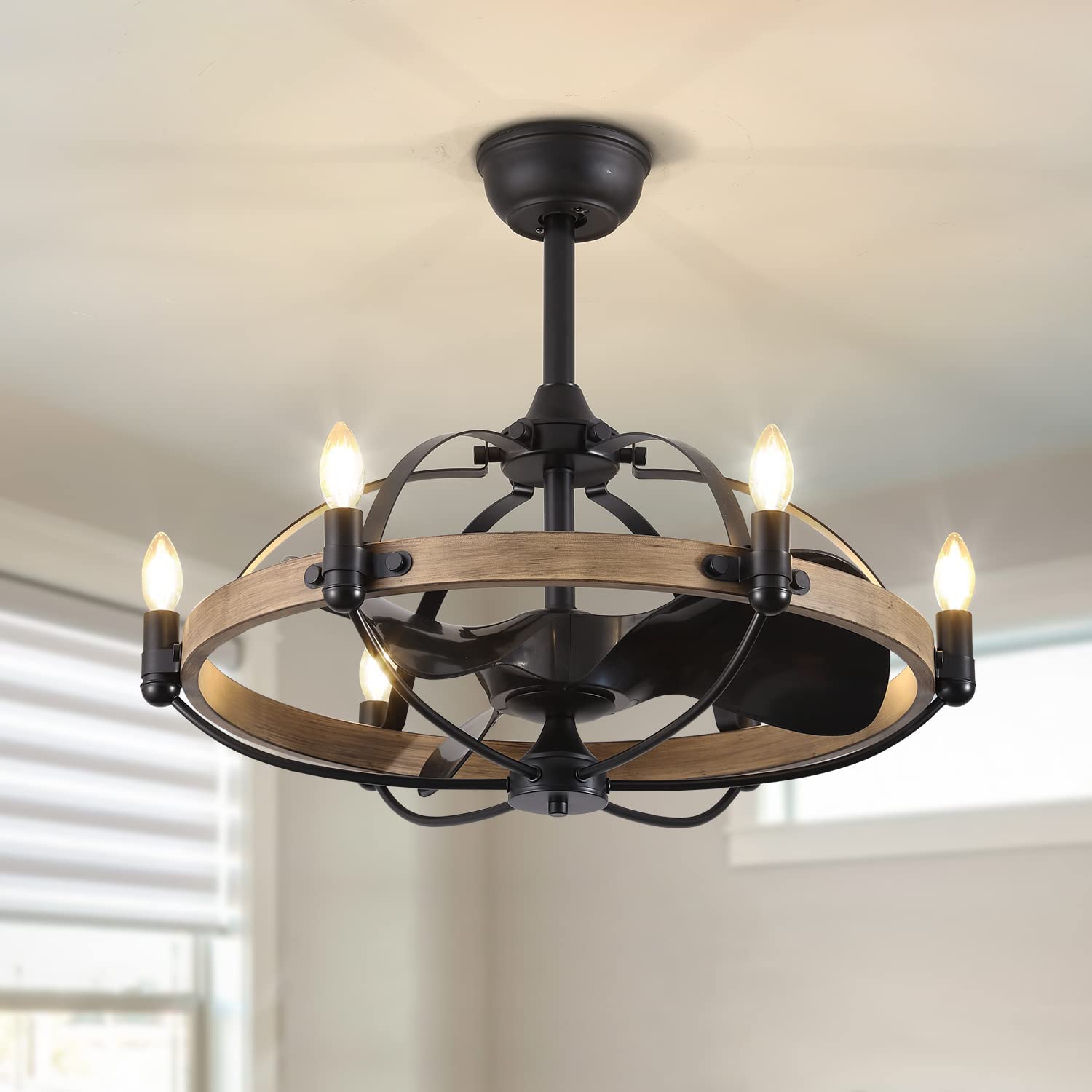 Photo 1 of ***MISSING PIECES -SELLING AS PARTS ONLY*** MOOONICHE 27'' Farmhouse Ceiling Fan with Light Remote Control, Vintage Cage Ceiling Fan with Lights, Rustic Chandelier Fan for Kitchen Dining Room Living Room